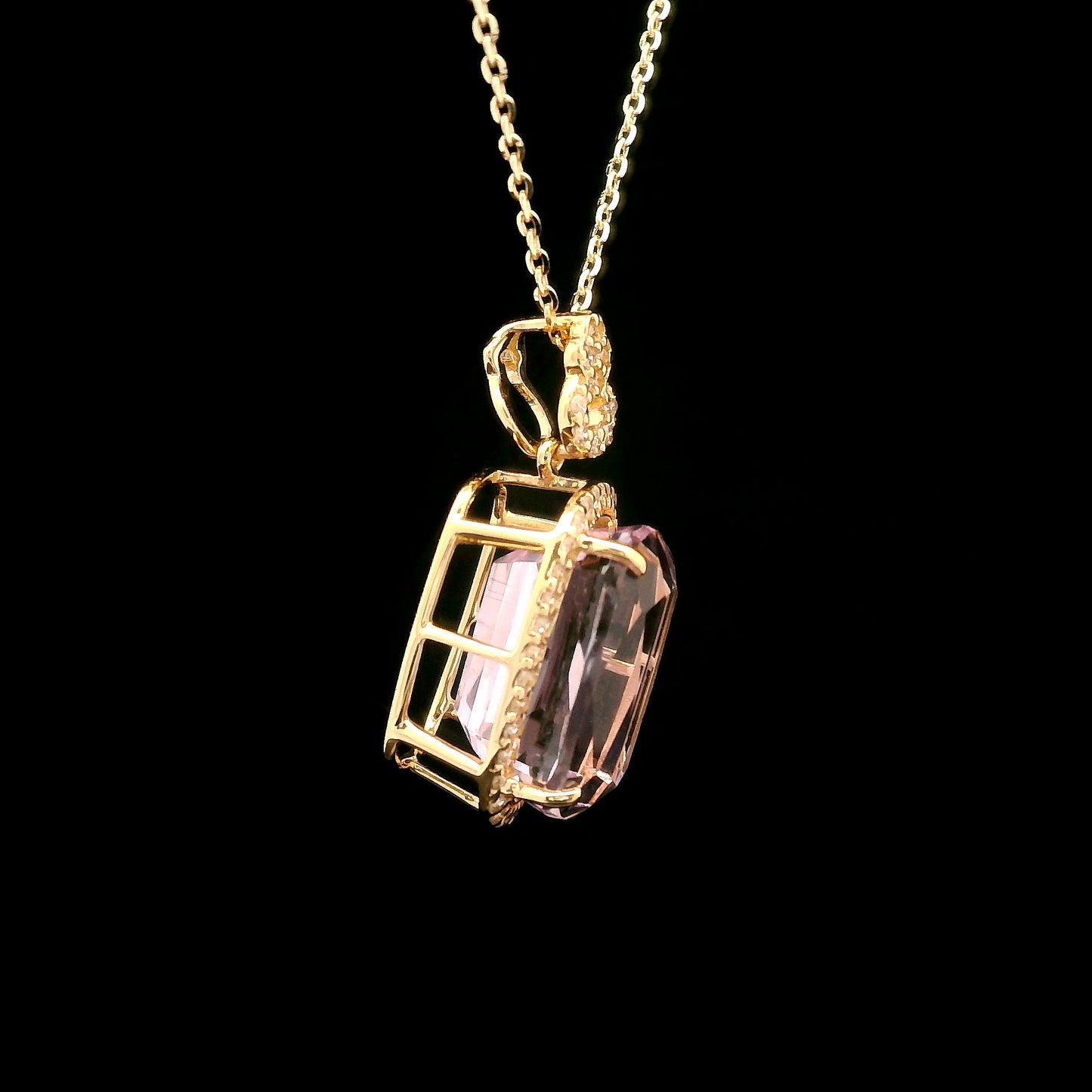 6.22 Ct Cushion Kunzite 14K Gold Pendant