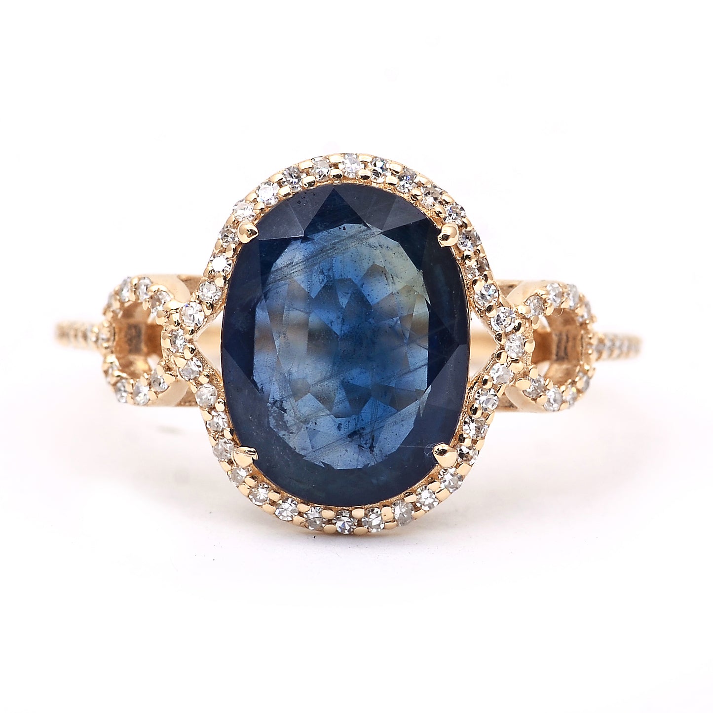3.46 Ct Oval Mixed Cut Natural Sapphire 14K Gold Ring