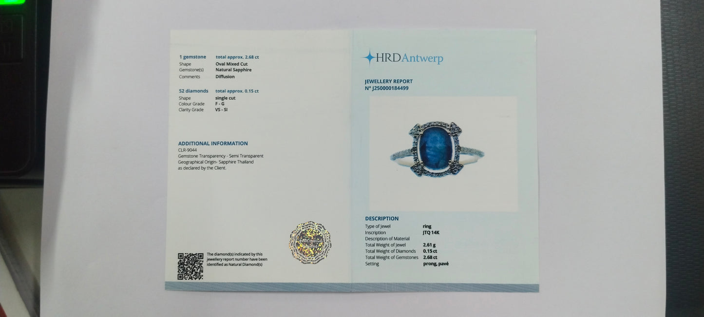 2.83 Ct Oval Mixed Cut Natural Sapphire 14K Gold Ring