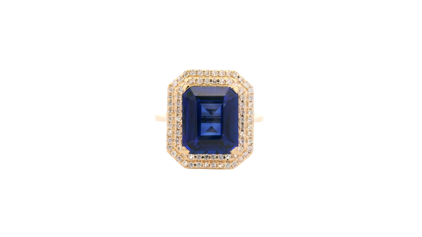 6.32 Ct Octagon Lab Grown Sapphire 14K Gold Ring