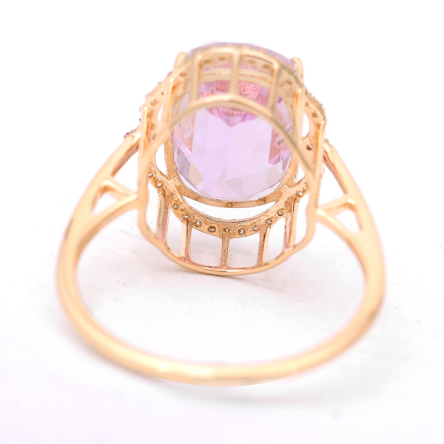 5.74 Ct Cushion Mixed Cut Natural Kunzite 14K Gold Ring