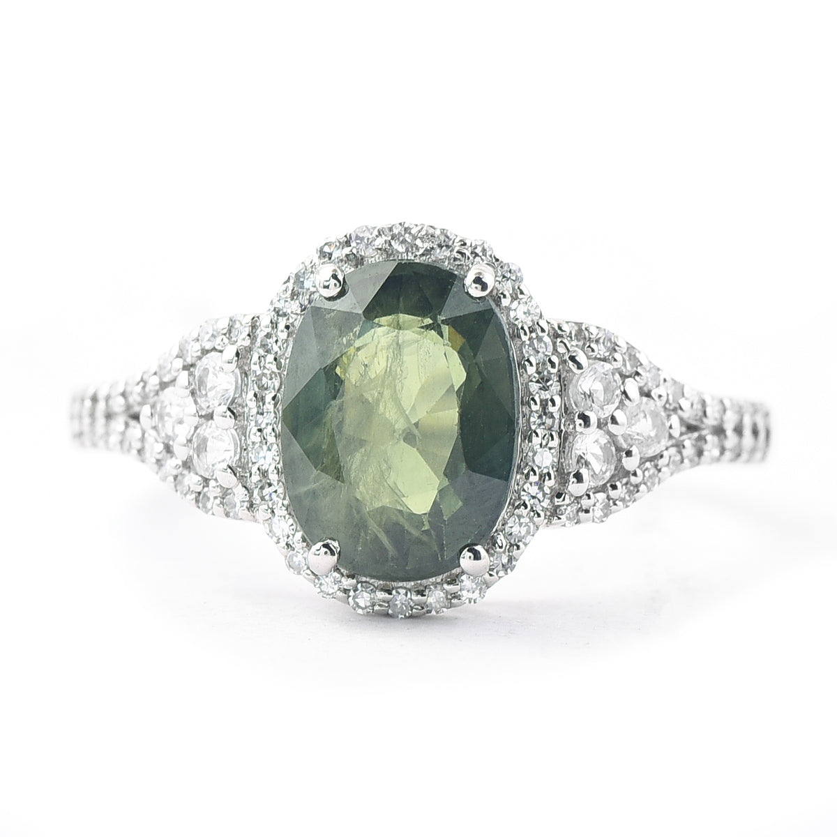 2.77 Ct Oval Mixed Cut Natural Green Sapphire 950 Platinum Ring