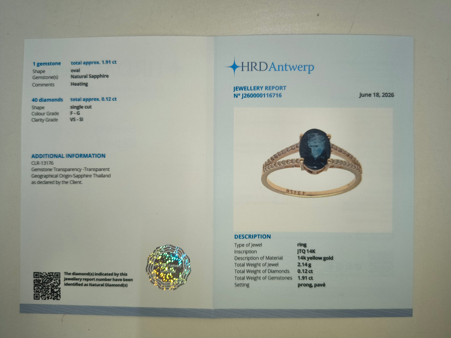 2.03 Ct Oval Natural Sapphire 14K Gold Ring