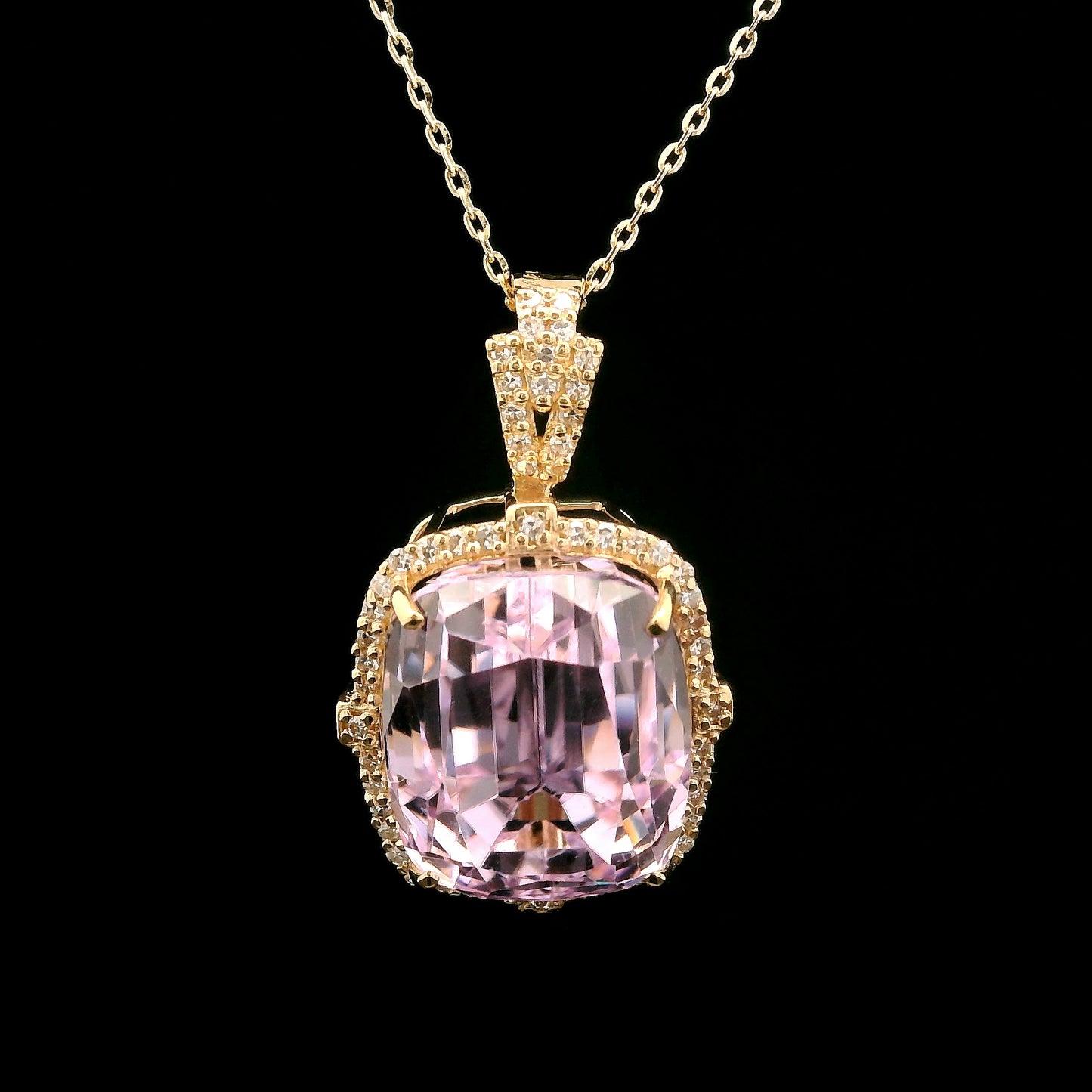 12.68 Ct Cushion Kunzite 14K Gold Pendant
