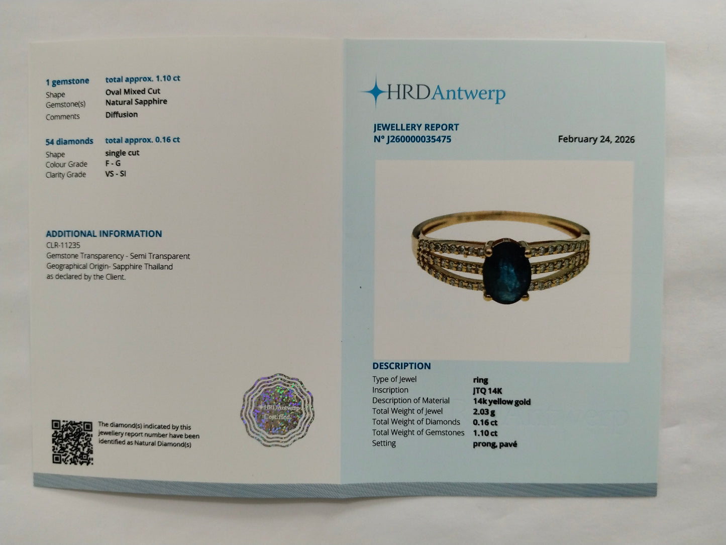 1.26 Ct Oval Mixed Cut Natural Sapphire 14K Gold Ring