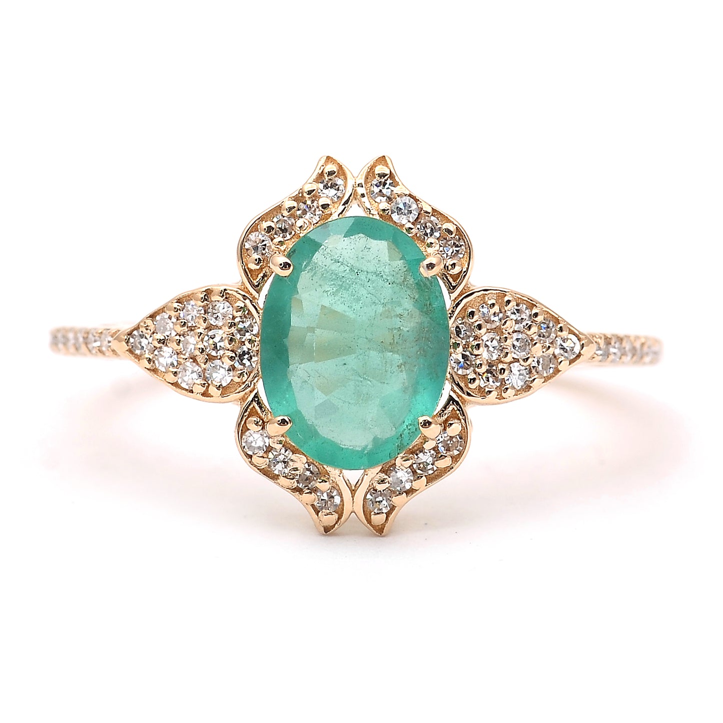 1.21 Ct Oval Mixed Cut Natural Emerald 14K Gold Ring