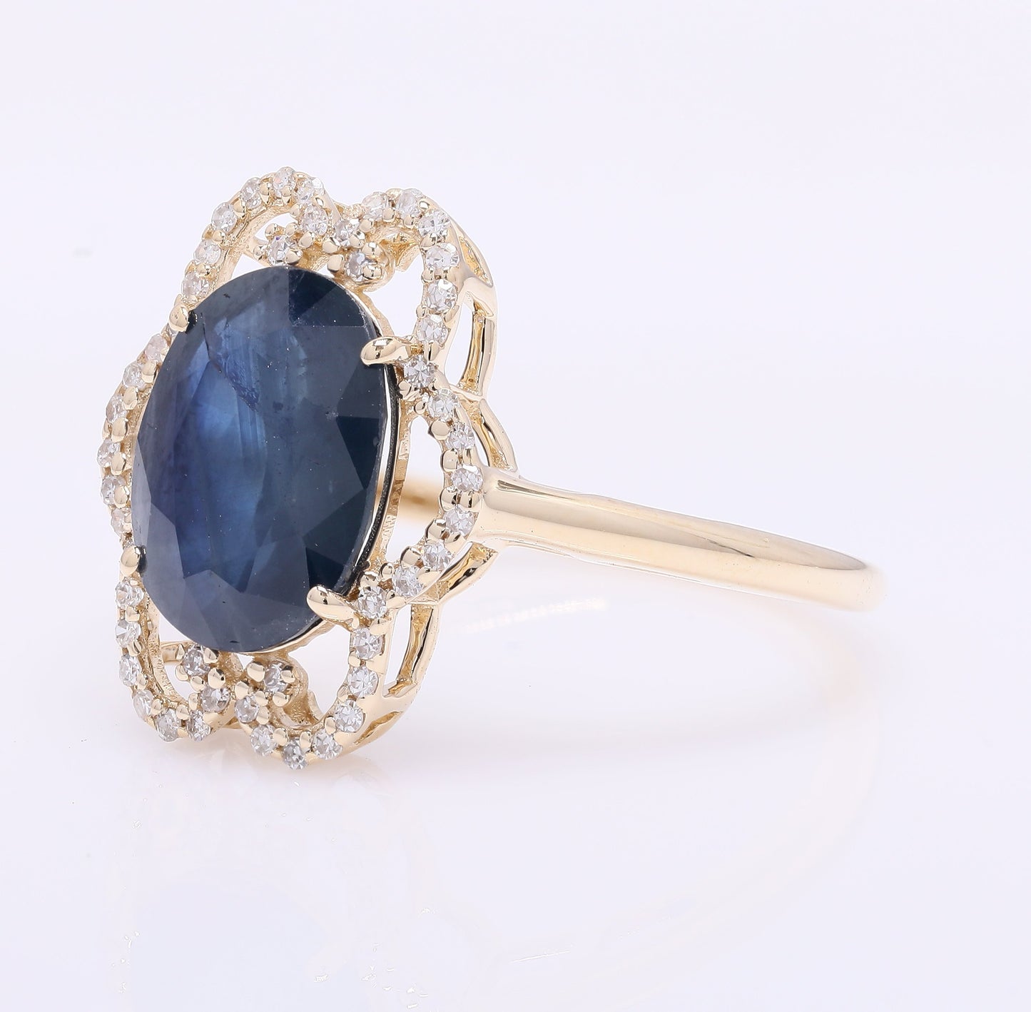 3.28 Ct Oval Mixed Cut Natural Sapphire 14K Gold Ring