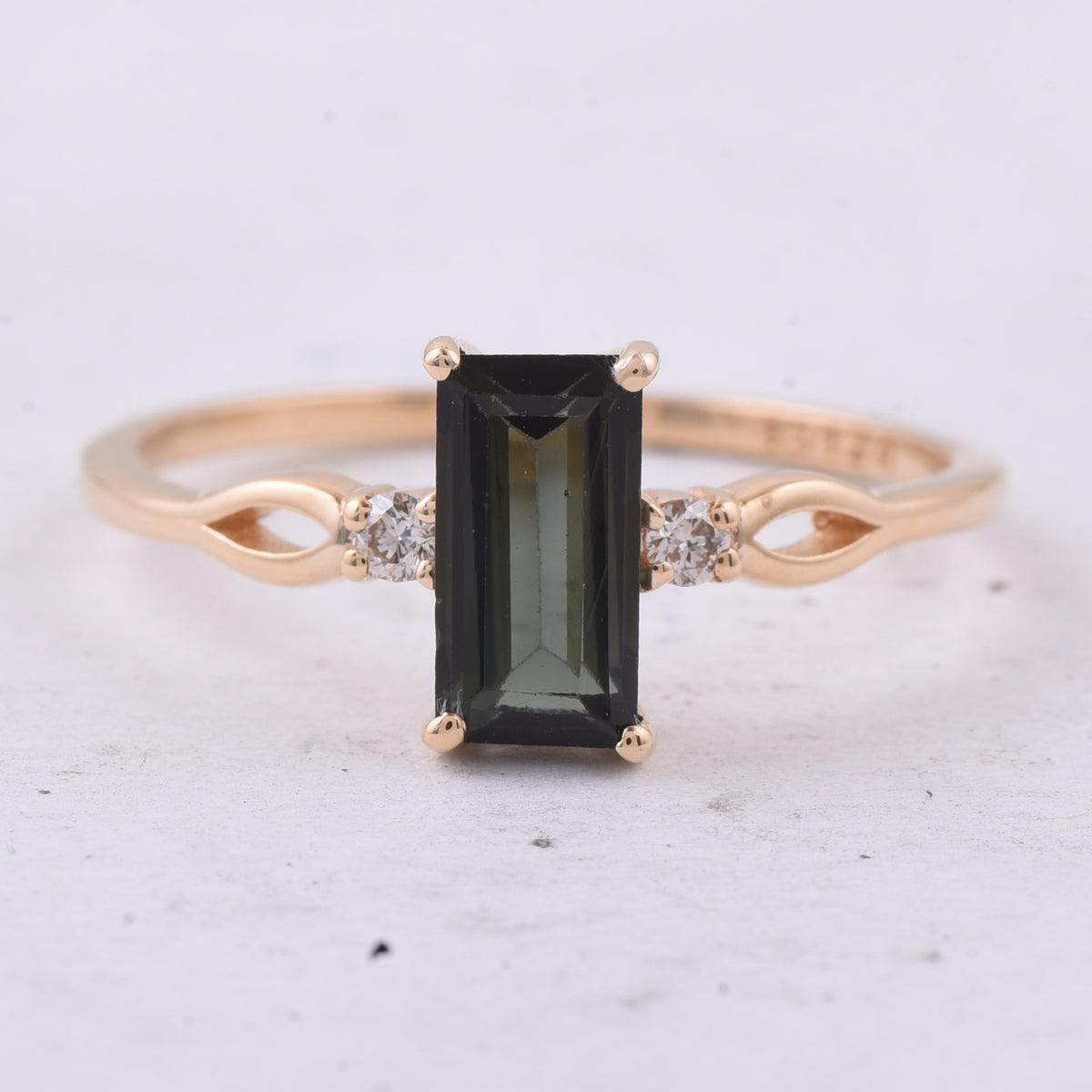 0.81 Ct Rectangle Step Cut Natural Green Tourmaline 14K Gold Ring