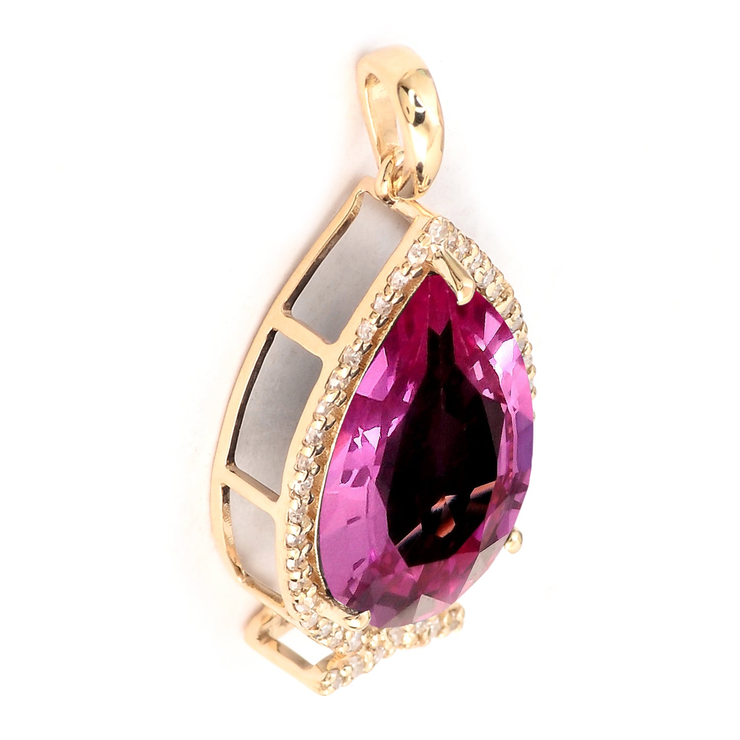 6.03 Ct Pear Lab Grown Pink Sapphire 14K Gold Pendant