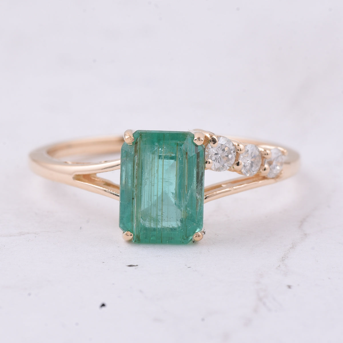 1.74 Ct Octagon Step Cut Natural Emerald 14K Gold Ring