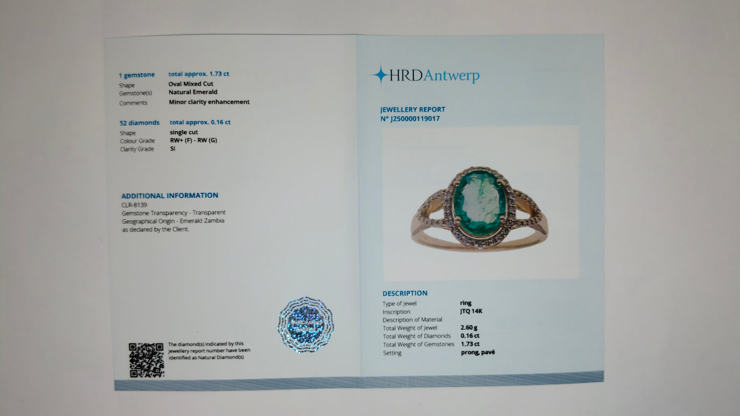 1.89 Ct Oval Mixed Cut Natural Emerald 14K Gold Ring