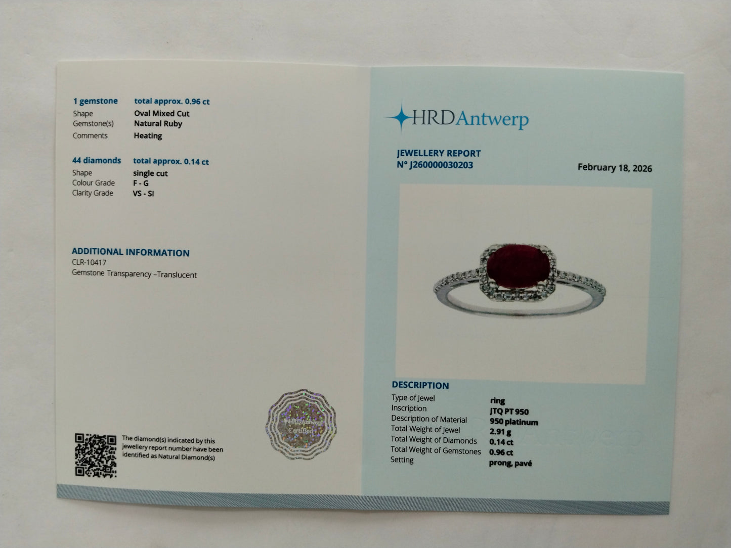 1.10 Ct Oval Mixed Cut Natural Ruby 950 Platinum Ring