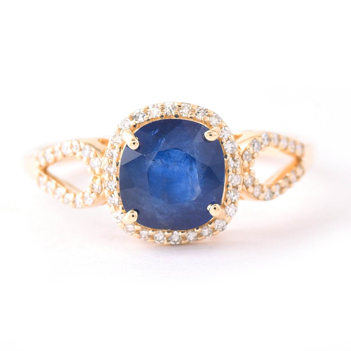 2.05 Ct Cushion Mixed Cut Natural Sapphire 14K Gold Ring