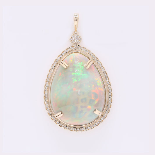 37.82 Ct Pear Cabochon Natural Opal 14K Gold Pendant