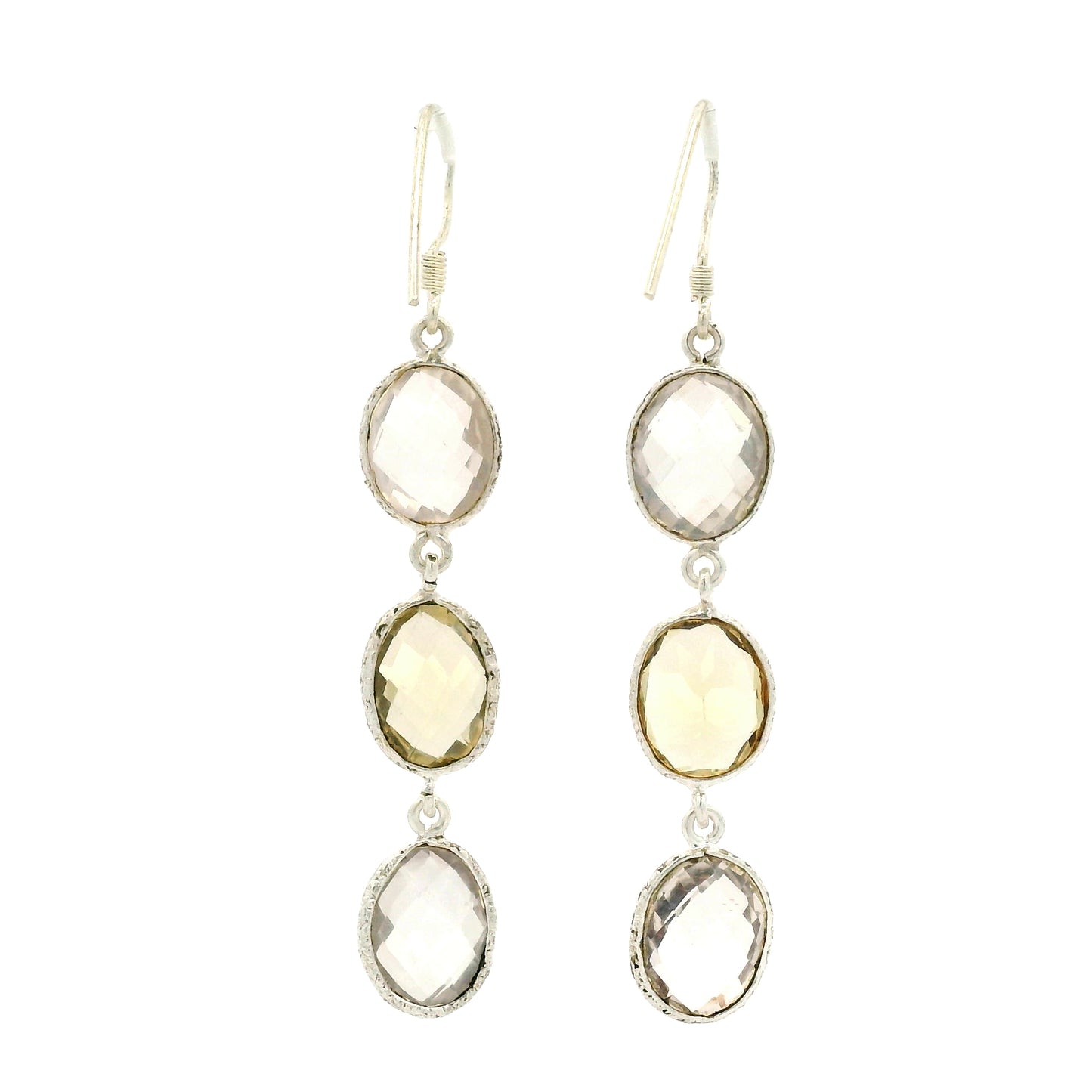 10.10 Ct Rose Quartz, Lemon Quartz 925 Sterling Silver Earrings