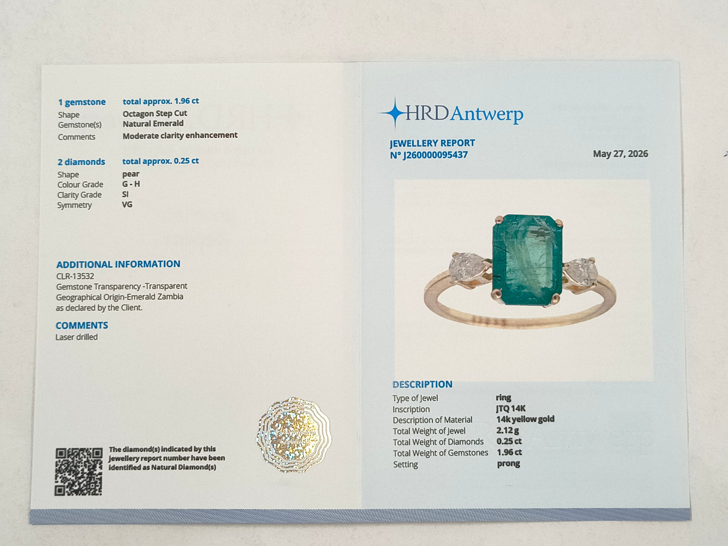 2.21 Ct Octagon Step Cut Natural Emerald 14K Gold Ring