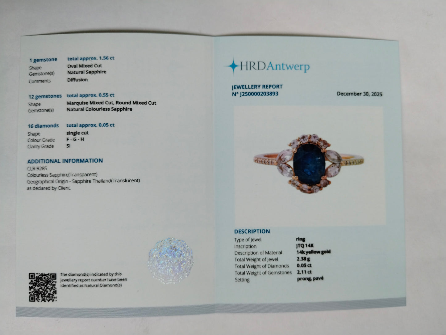 2.16 Ct Oval Mixed Cut Natural Sapphire 14K Gold Ring