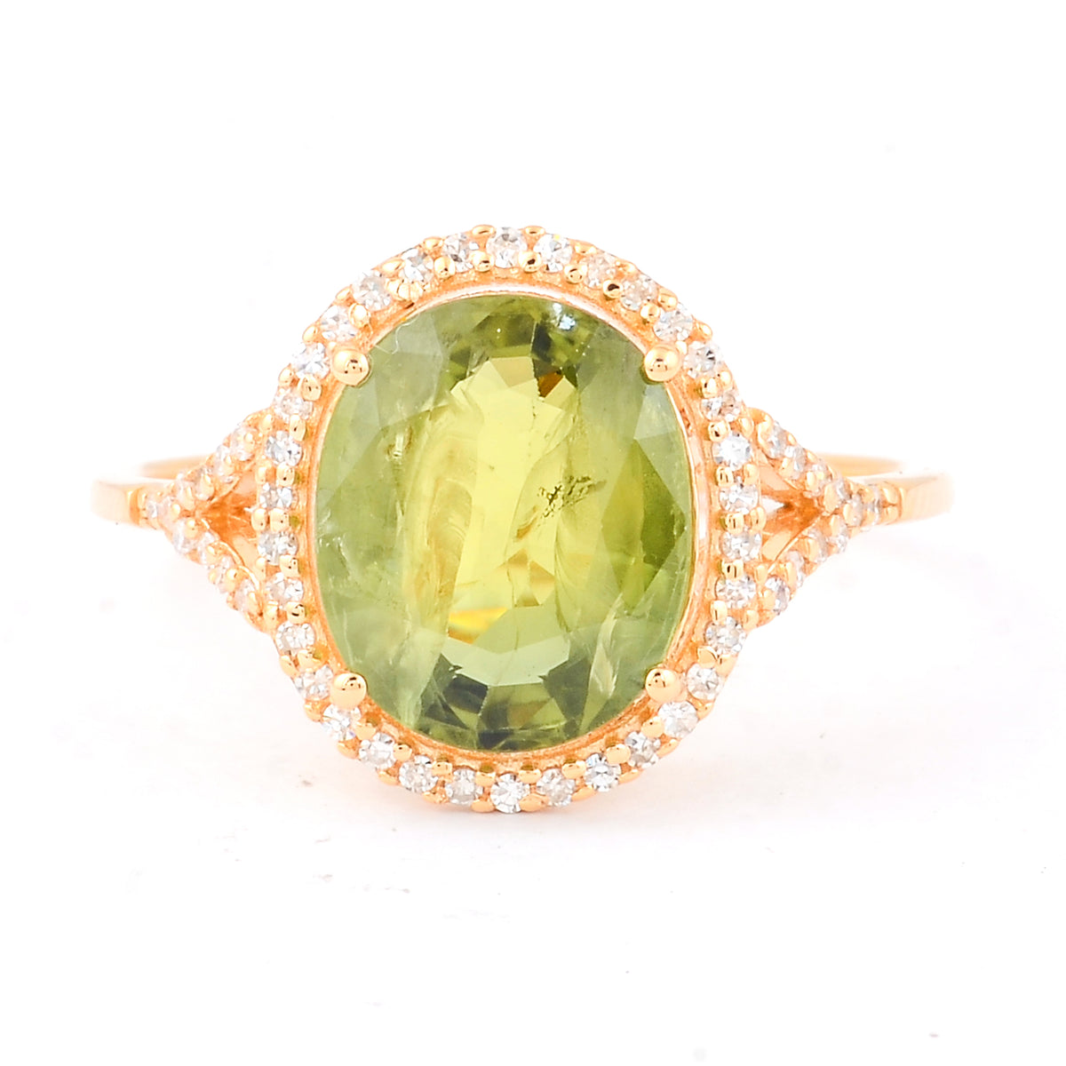 3.66 Ct Oval Mixed Cut Natural Green Sapphire 14K Gold Ring