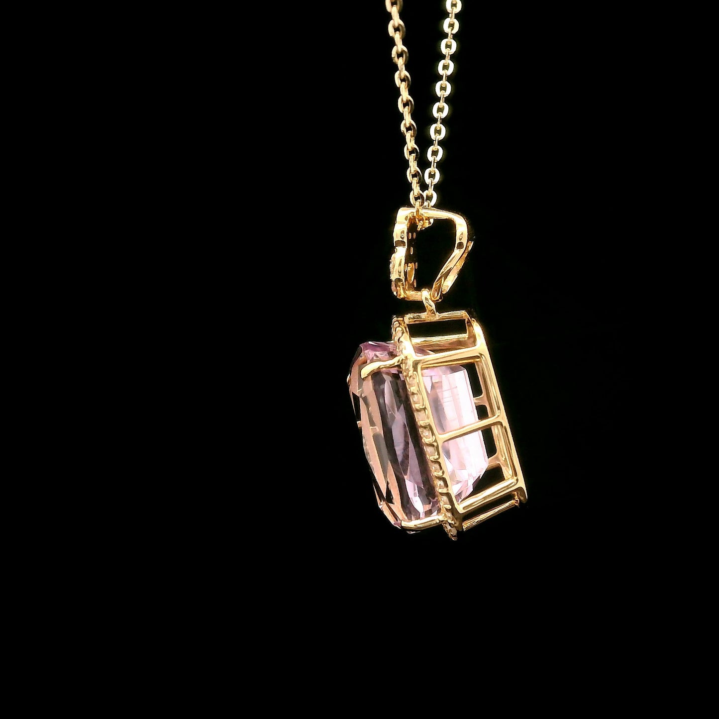 6.22 Ct Cushion Kunzite 14K Gold Pendant