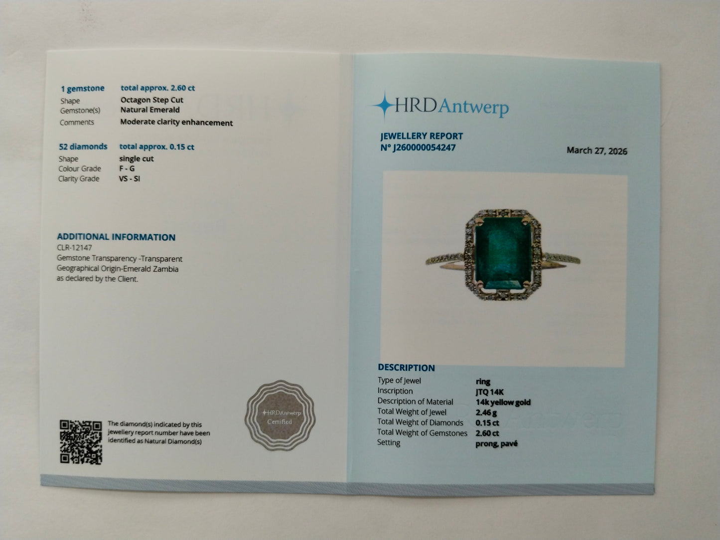 2.75 Ct Octagon Step Cut Natural Emerald 14K Gold Ring