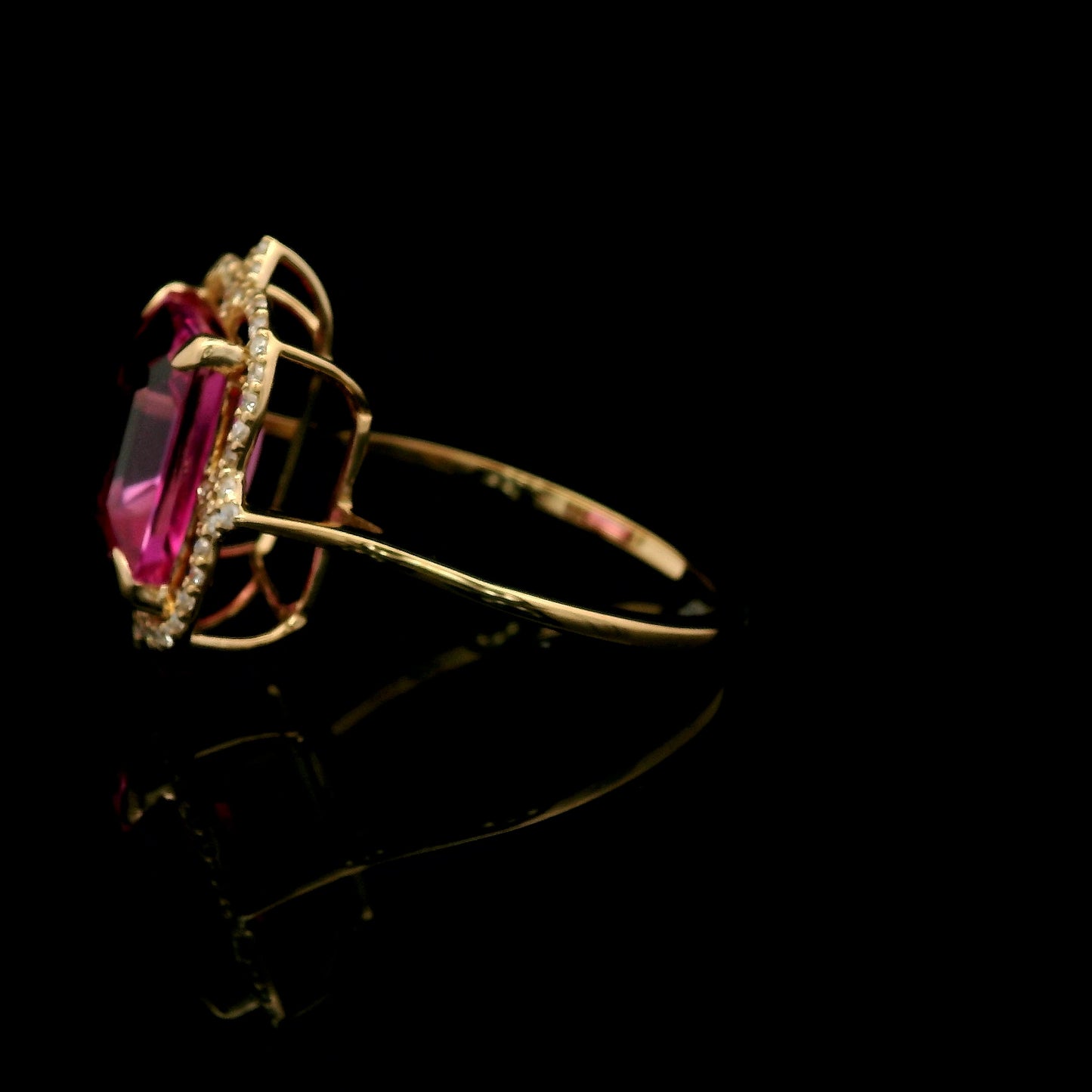 6.28 Ct Square Emerald Cut Lab Grown Pink Sapphire 14K Gold Ring