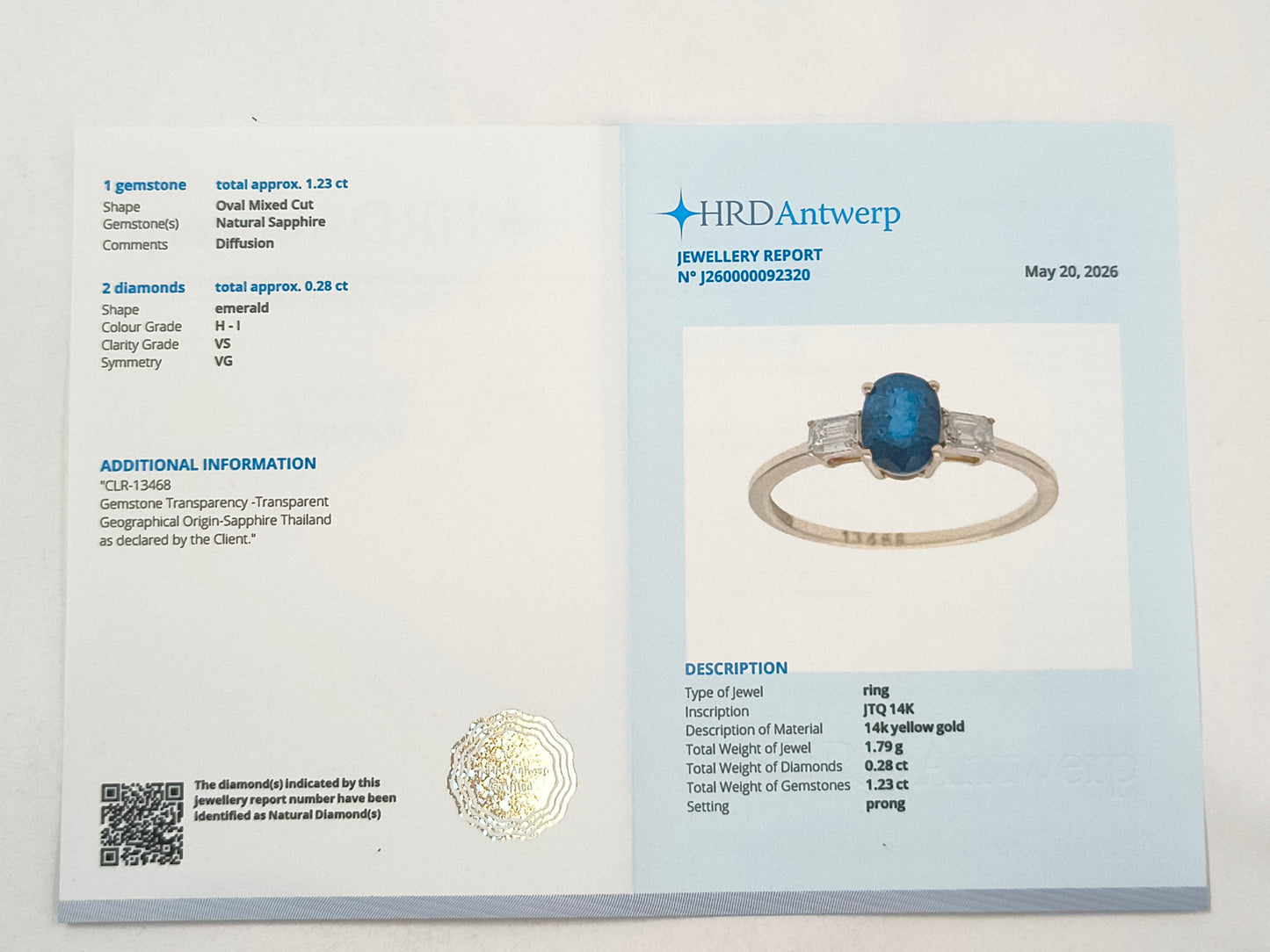 1.51 Ct Oval Sapphire 14K Gold Ring