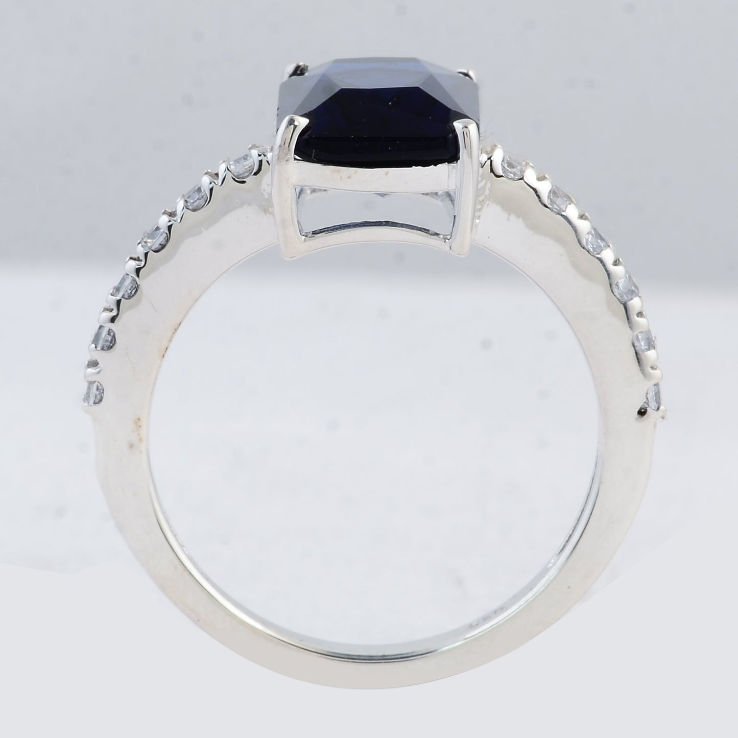 3.57 Ct Octagon Created Glass Sapphire 925 Sterling Silver Ring