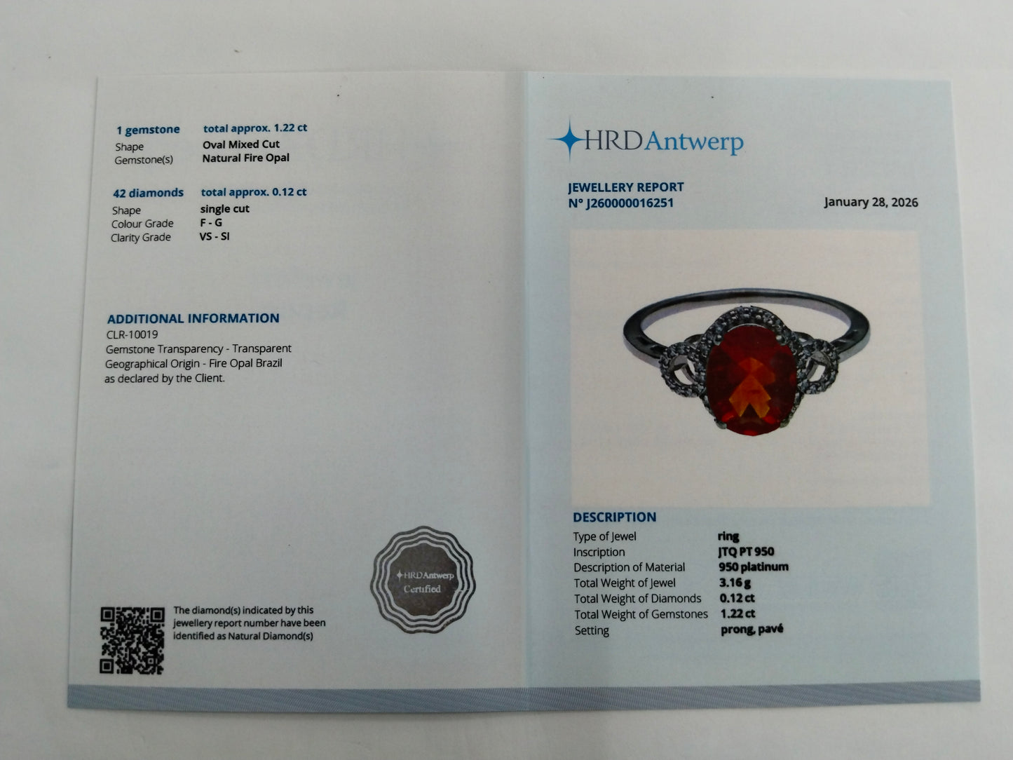 1.34 Ct Oval Mixed Cut Natural Fire Opal 950 Platinum Earrings