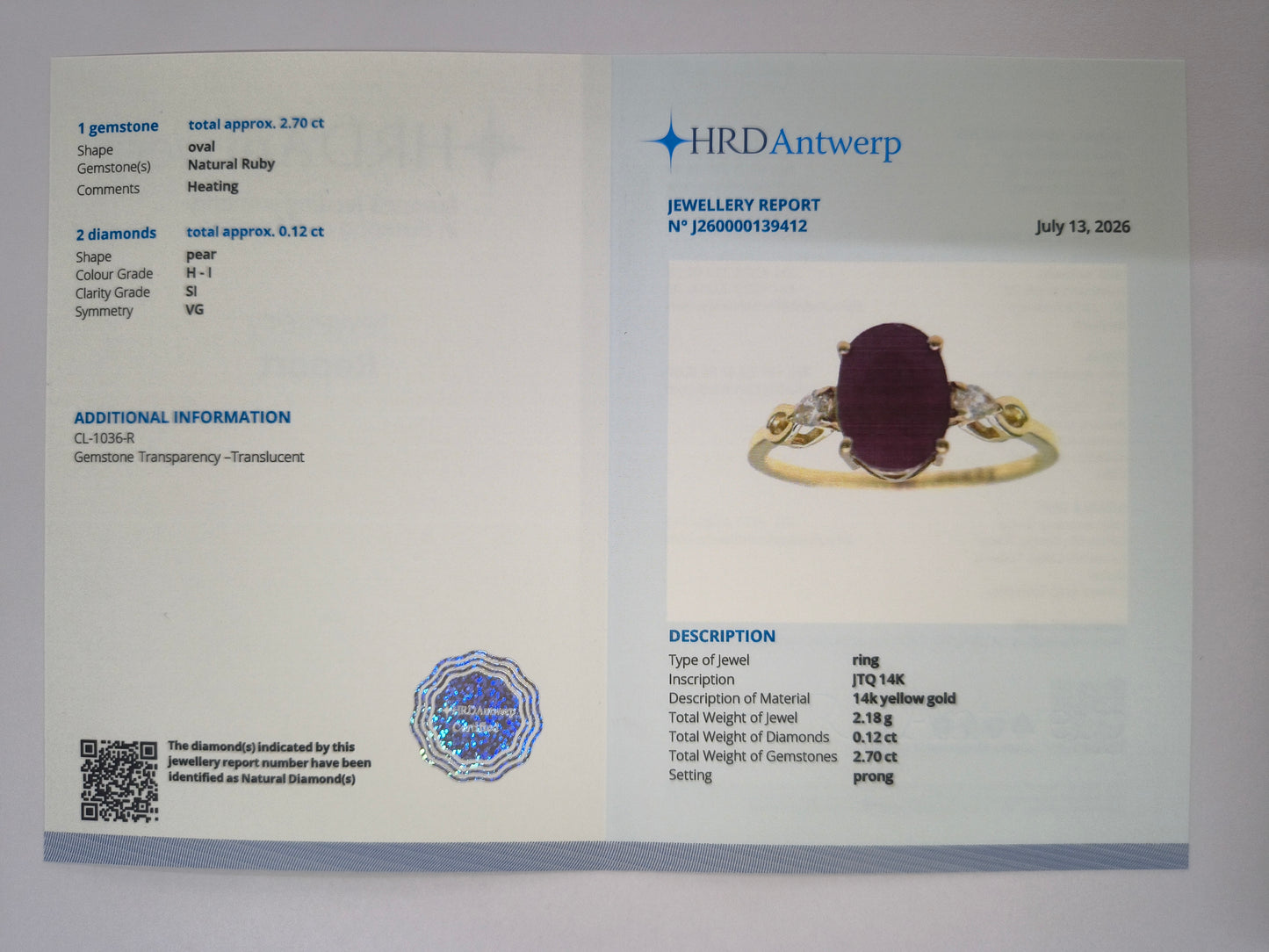 2.82 Ct Oval Natural Ruby 14K Gold Ring