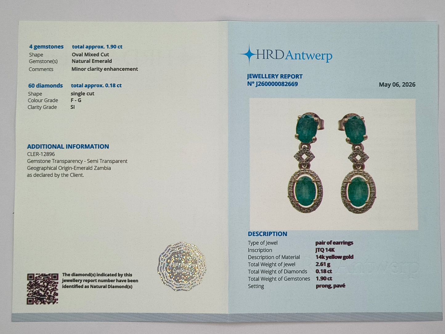 2.08 Ct Oval Mixed Cut Natural Emerald 14K Gold Earrings