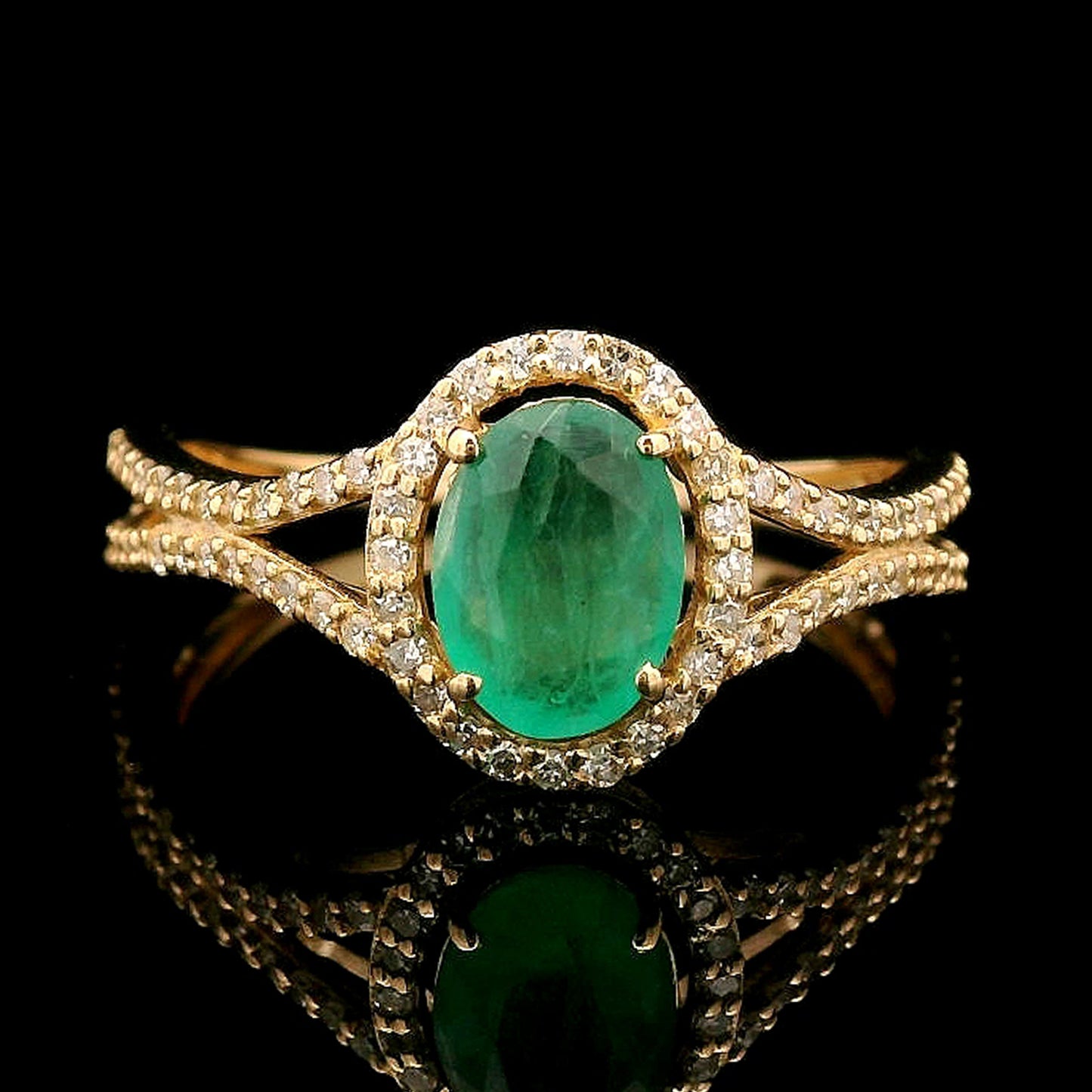 1.10 Ct Oval Mixed Cut Natural Emerald 14K Gold Ring