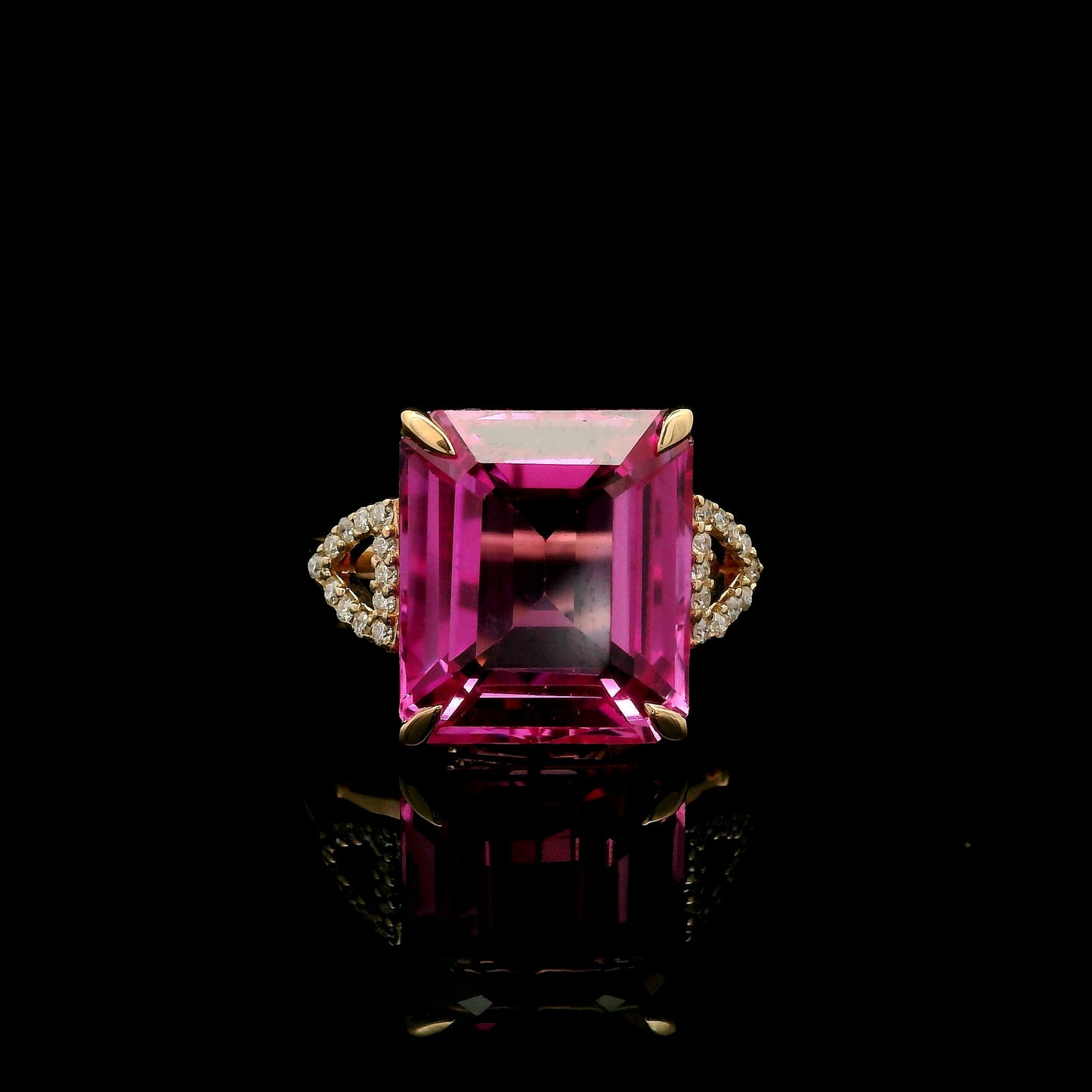 7.87 Ct Emerald Cut Lab Grown Pink Sapphire 14K Gold Ring