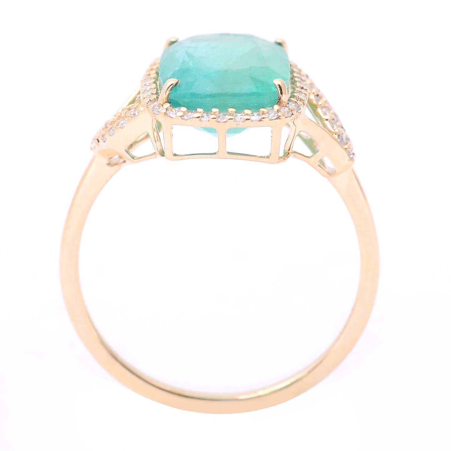 3.68 Ct Cushion Mixed Cut Natural Emerald 14K Gold Ring