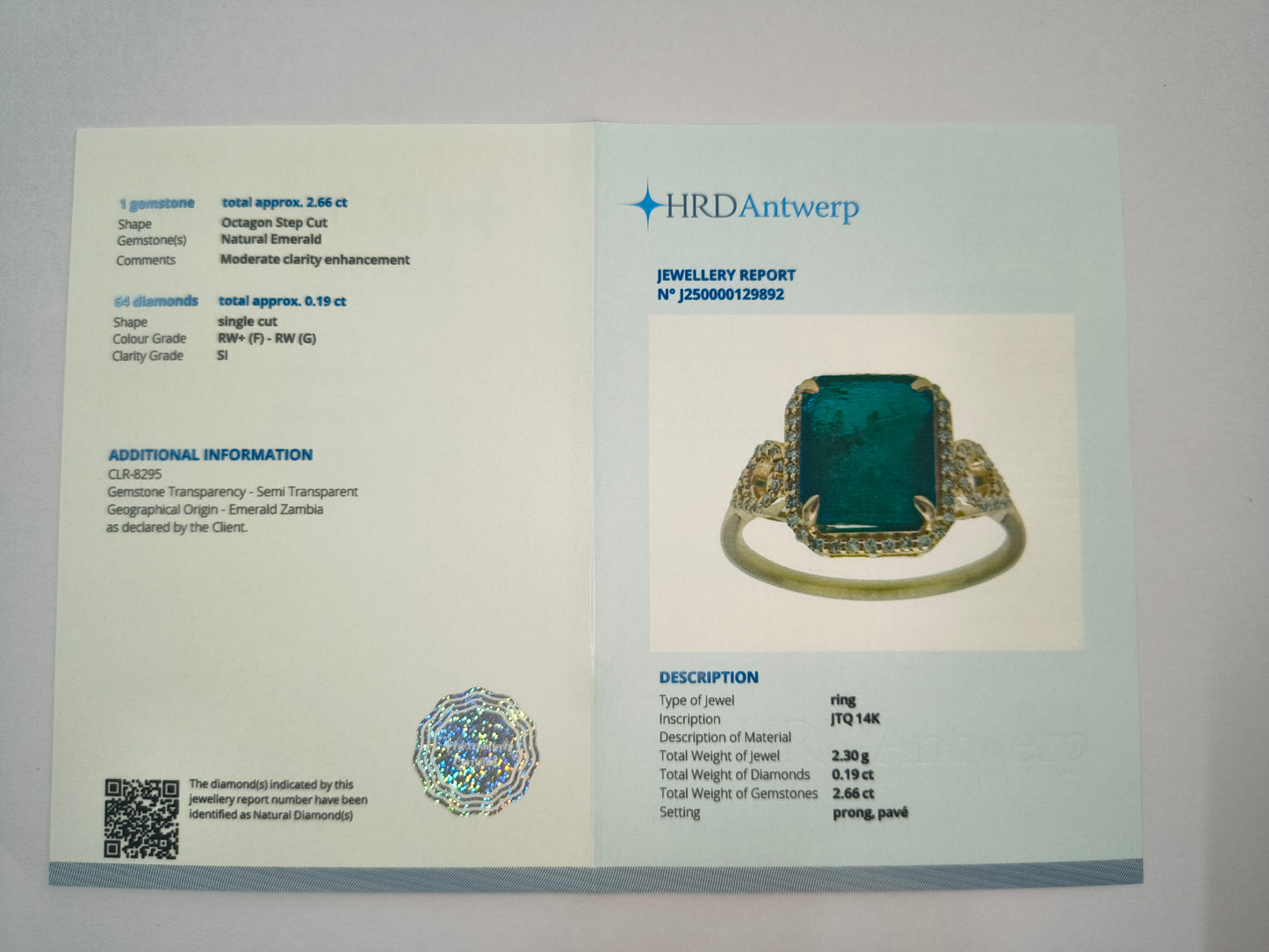 2.85 Ct Octagon Natural Emerald 14K Gold Ring