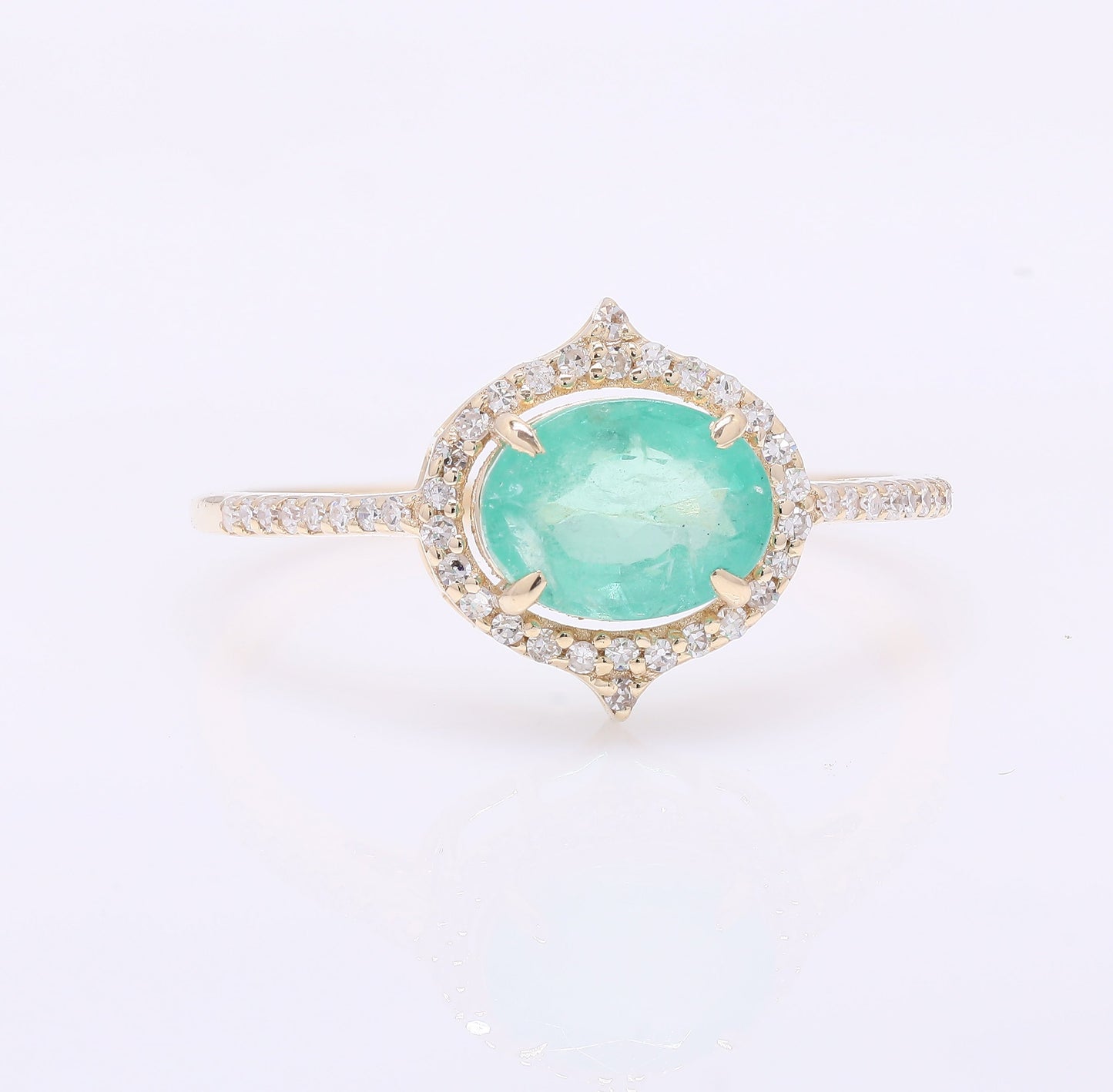 1.36 Ct Oval Mixed Cut Natural Emerald 14K Gold Ring