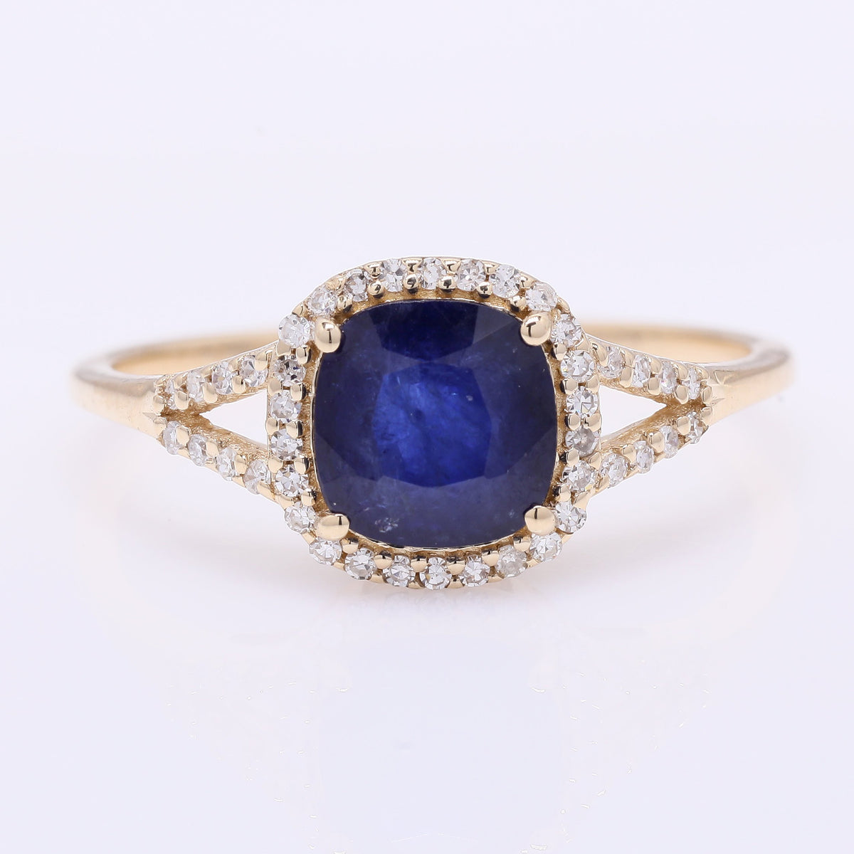 1.52 Ct Cushion Mixed Cut Natural Sapphire 14K Gold Ring