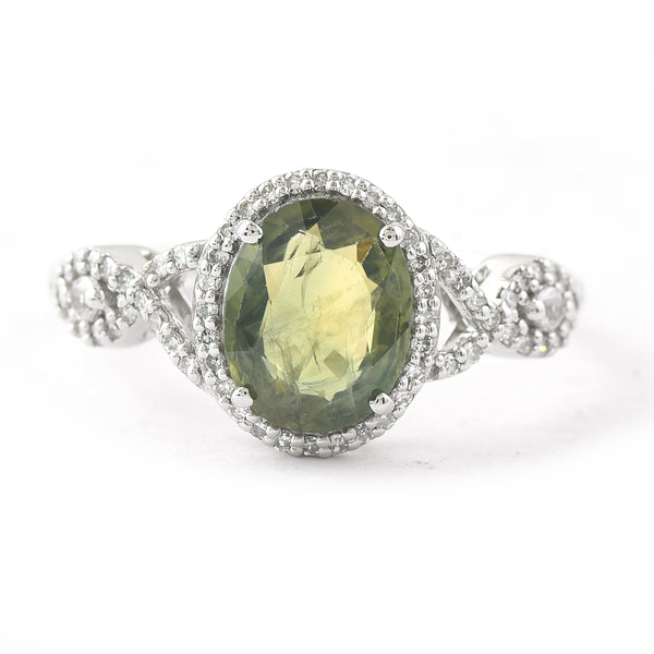 2.08 Ct Oval Mixed Cut Natural Green Sapphire 950 Platinum Ring