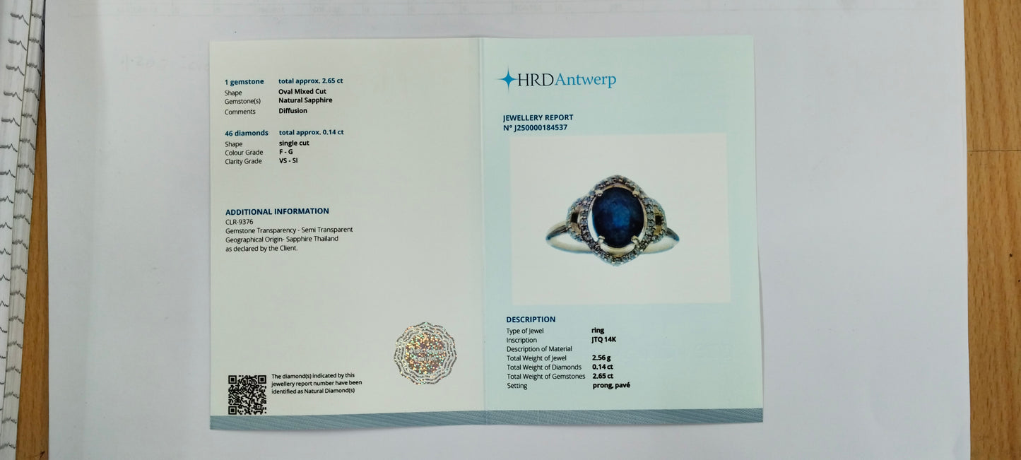 2.79 Ct Oval Mixed Cut Natural Sapphire 14K Gold Ring