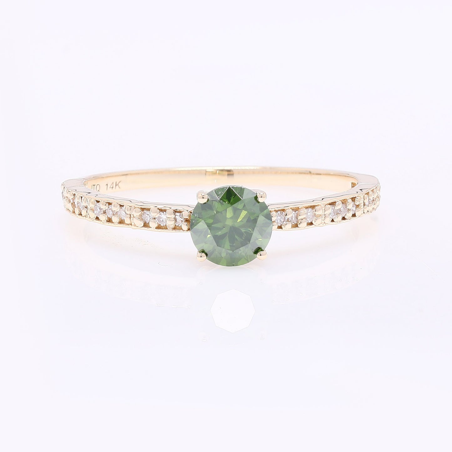 0.59 Ct Round Green Diamond 14K Gold Ring