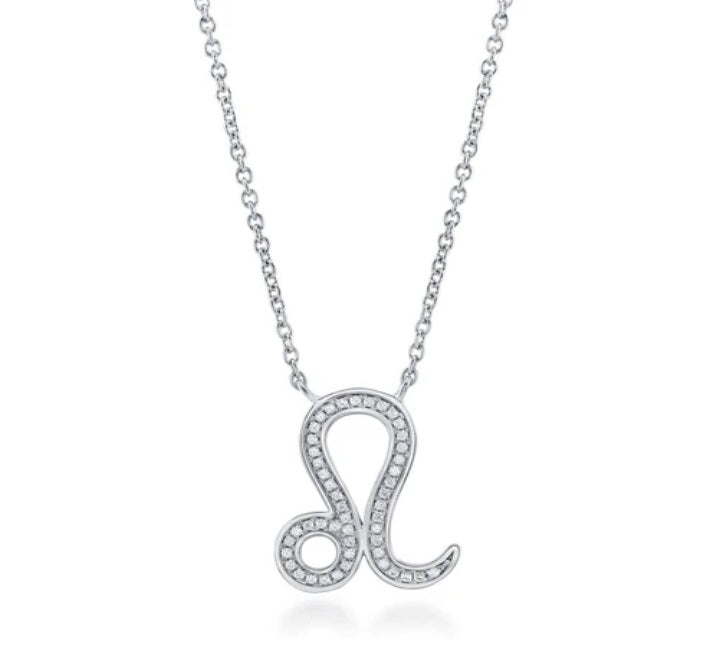 Zodiac Leo CZ Pendant Necklace in Sterling Silver