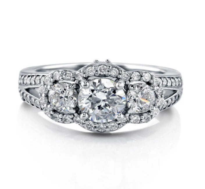 3-Stone Round CZ Split Shank Ring in Sterling Silver