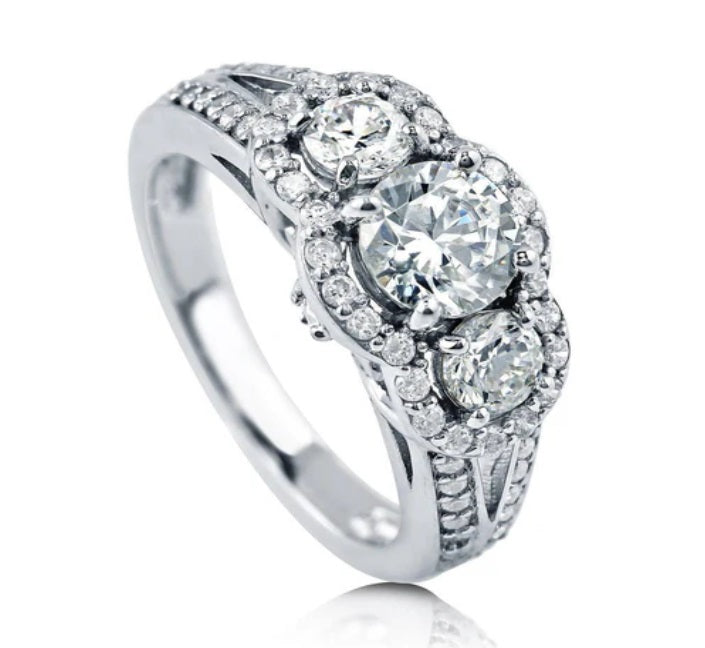 3-Stone Round CZ Split Shank Ring in Sterling Silver