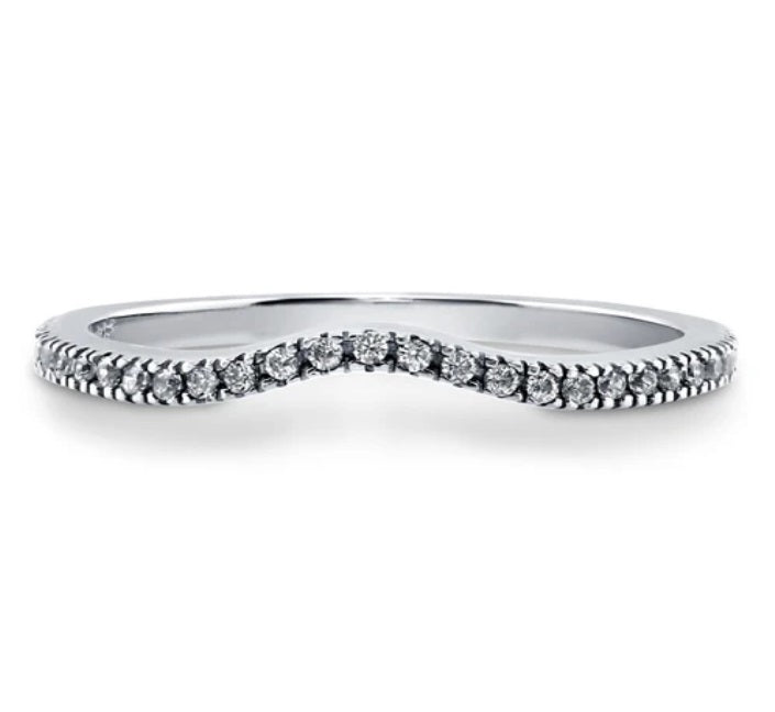 Wishbone Micro Pave Set CZ Curved Half Eternity Ring in Sterling Silver