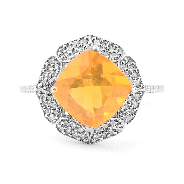 2.19 Ct Cushion Mixed Cut Natural Fire Opal 950 Platinum Ring