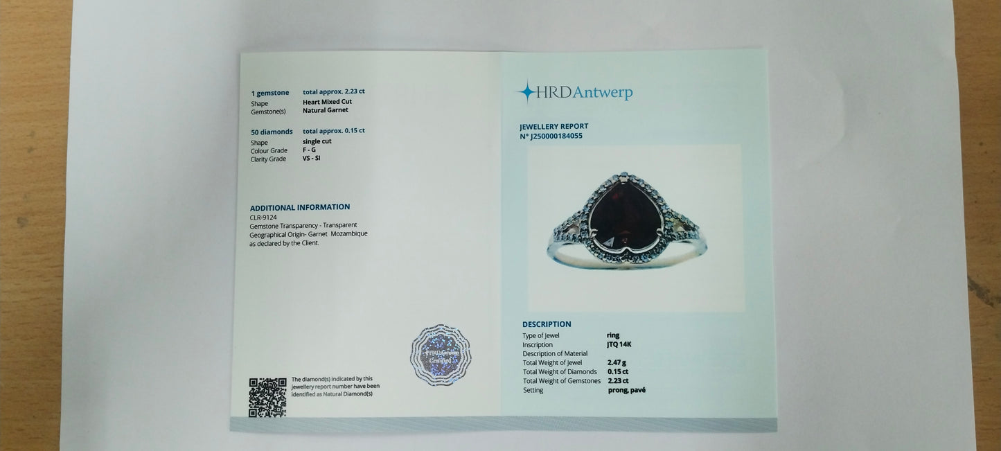 2.38 Ct Heart Mixed Cut Natural Garnet 14K Gold Ring