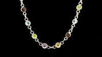 11.45 Ct Round Garnet, Peridot, Blue Topaz, Citrine, Amethyst 925 Sterling Silver Necklace