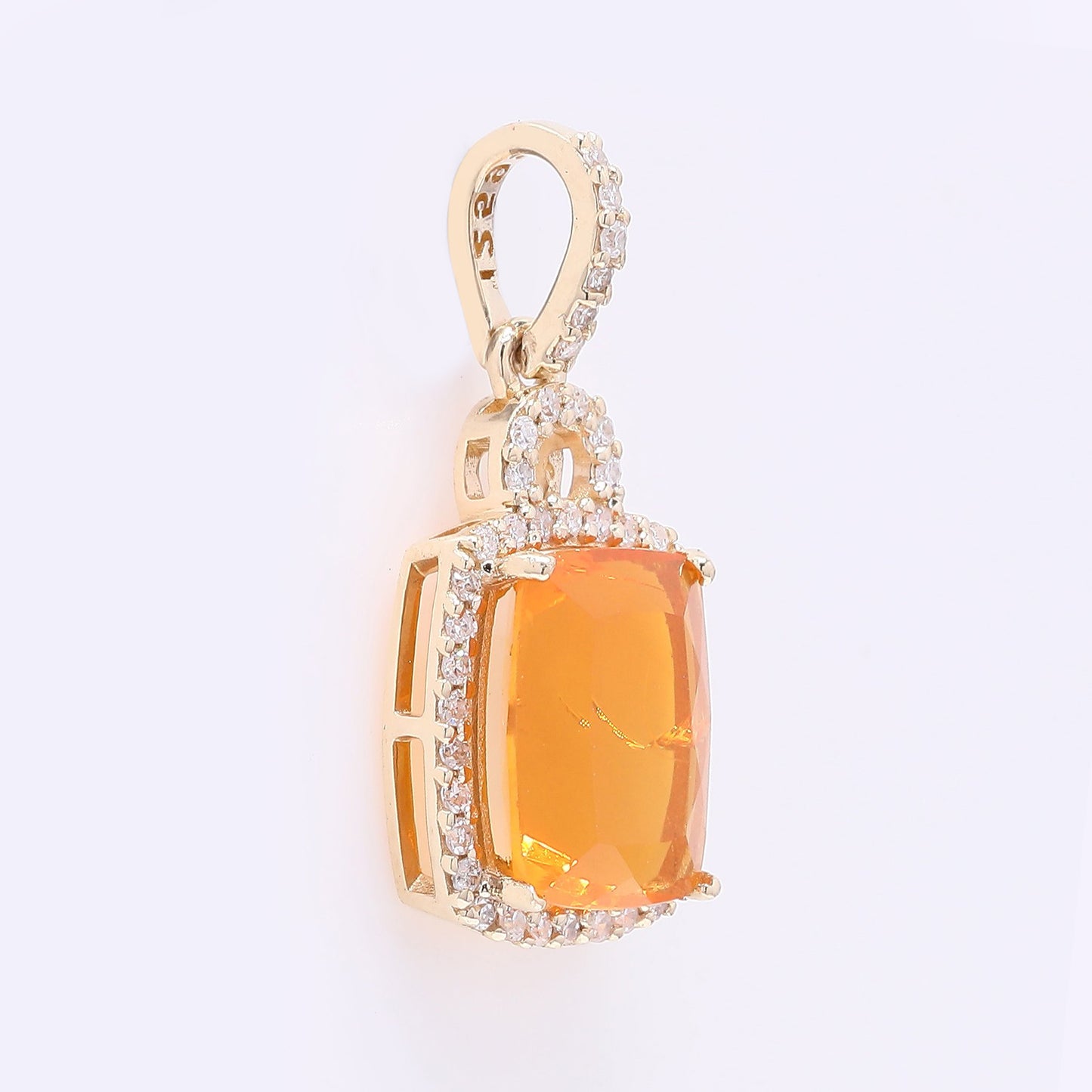 1.64 Ct Cushion Mixed Cut Natural Fire Opal 14K Gold Pendant