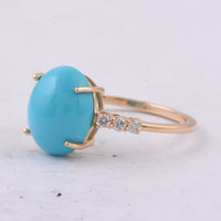 3.17 Ct Oval Cabochon Cut Natural Turquoise 14K Gold Ring