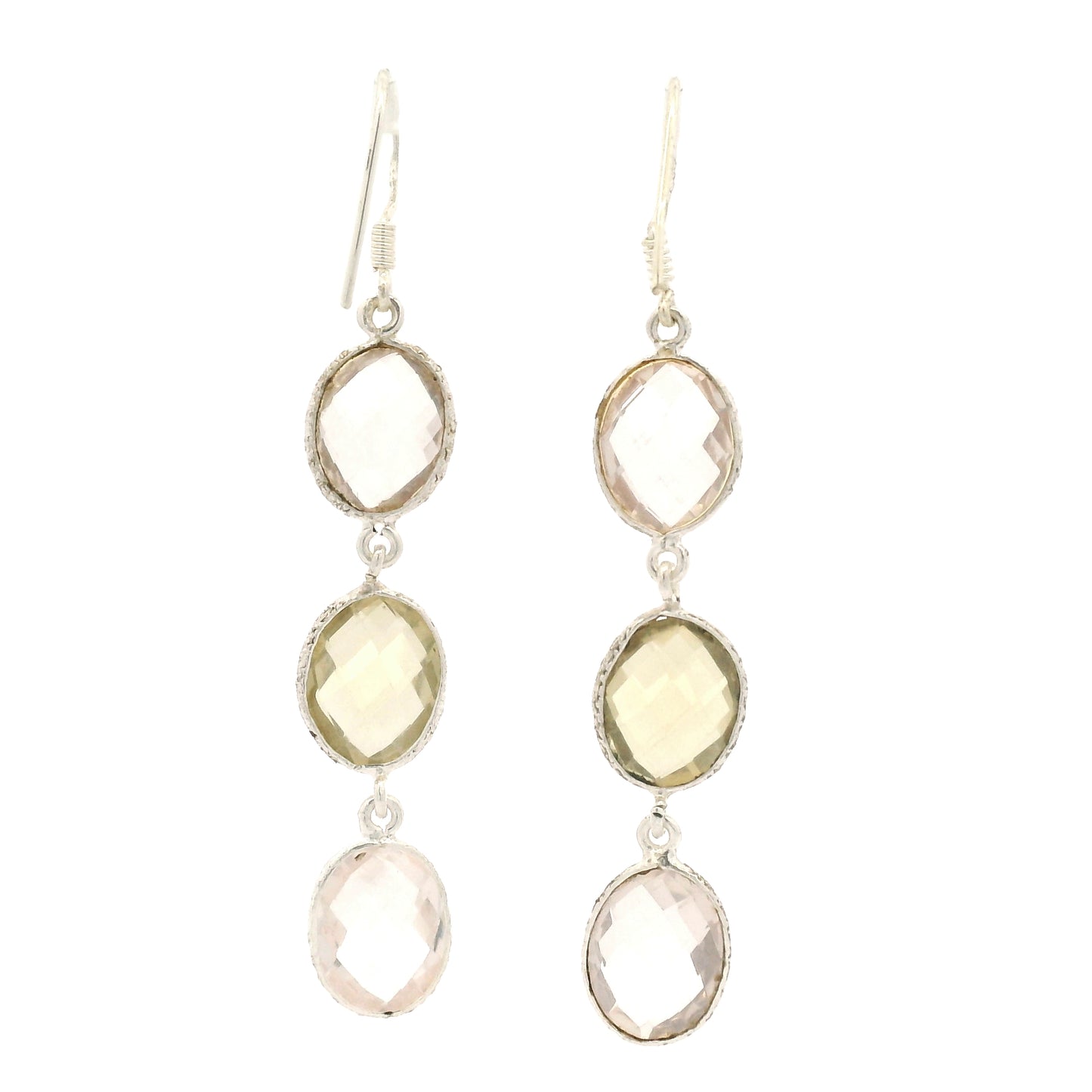9.40 Ct Rose Quartz, Lemon Quartz 925 Sterling Silver Earrings