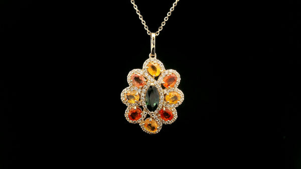 2.56 Ct Marquise Multi Sapphire 14K Gold Pendant